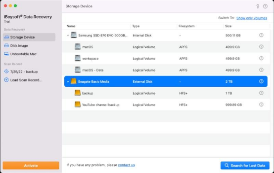 After launching the program, look for the corrupted external