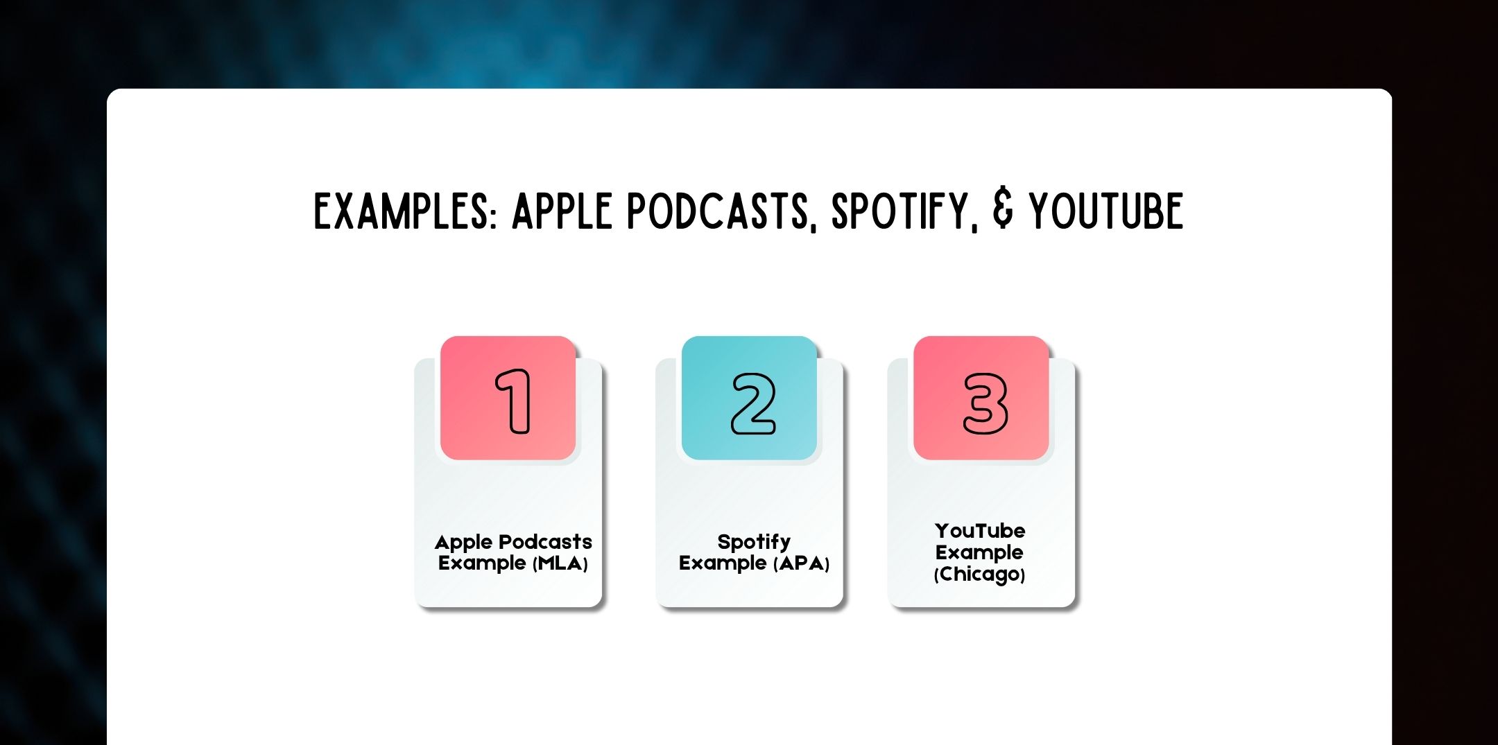 Examples: Apple Podcasts, Spotify, And YouTube